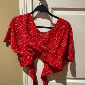 Shein Polka Dot Tie Back Surplice Front Crop. Red with white polka dots medium